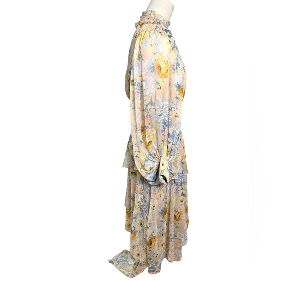 Elliatt Astrid Tiered Asymmetric Floral Dress in Multi Cream Size Small - Picture 4 of 12